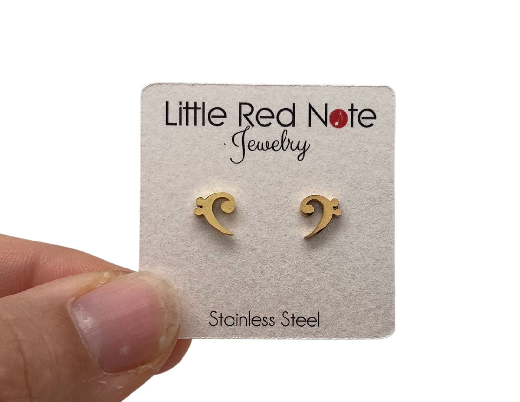 Stainless Steel Post Earrings Bass Clef - Gold