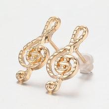 Load image into Gallery viewer, Stud Earrings Treble Clef Lined Gold
