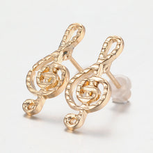 Load image into Gallery viewer, Stud Earrings Treble Clef Lined Gold
