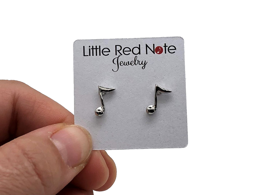 Stud Earrings Eighth Note - Silver