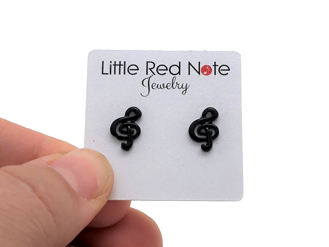 Stud Earrings Treble Clef Black