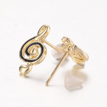 Load image into Gallery viewer, Stud Earrings Treble Clef- Gold and Black
