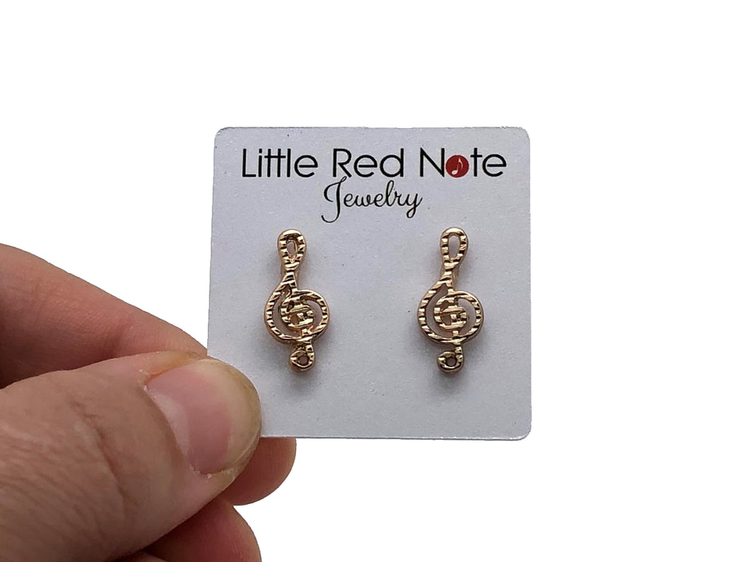 Stud Earrings Treble Clef Lined Gold